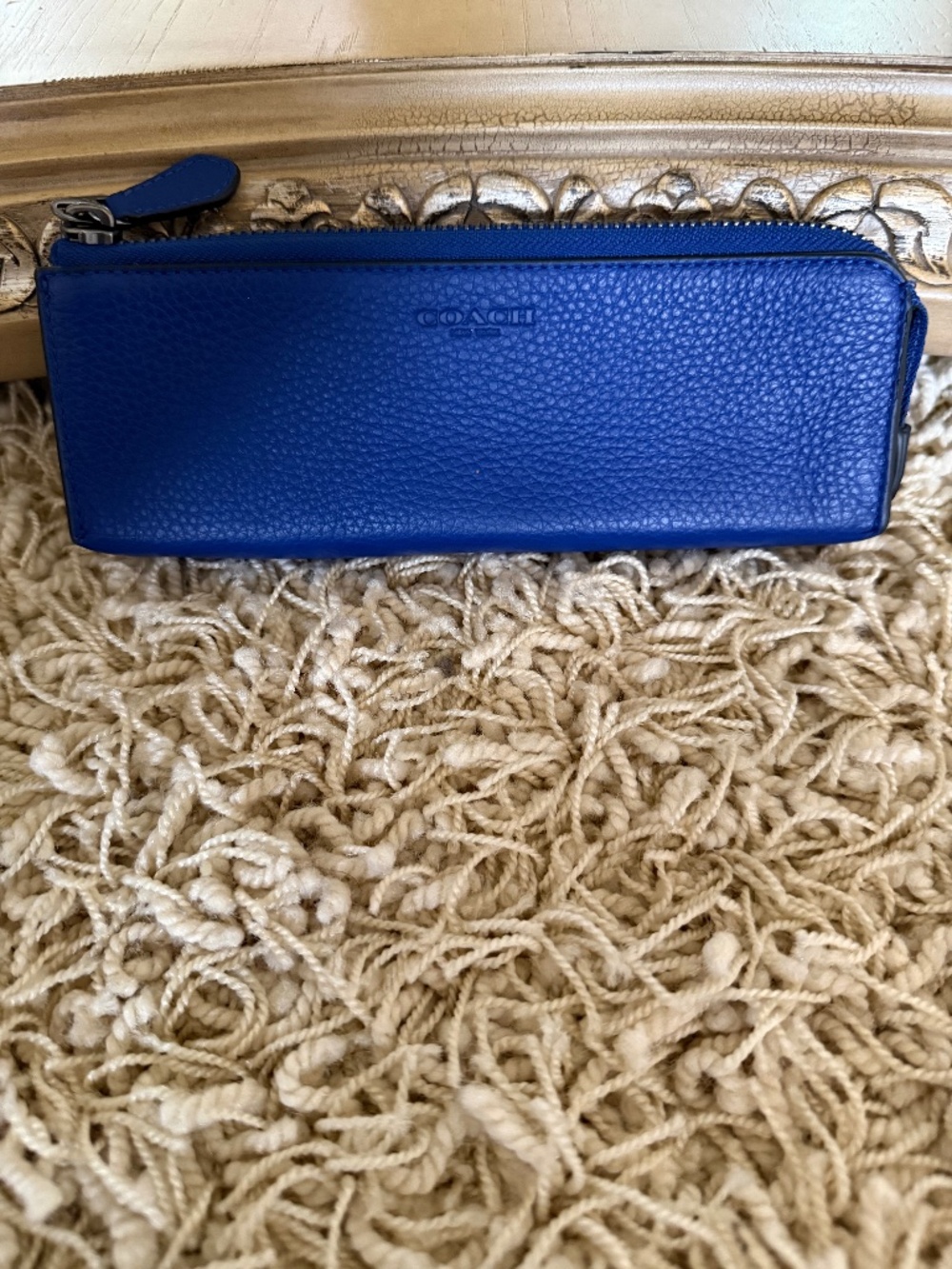 Coach Pencil Utility Pouch Leather Organizer Case Blue C6989 NWT
